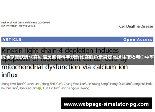 精准掌握欧协联赛程信息助你科学预测比赛胜负走势提高投注技巧与命中率